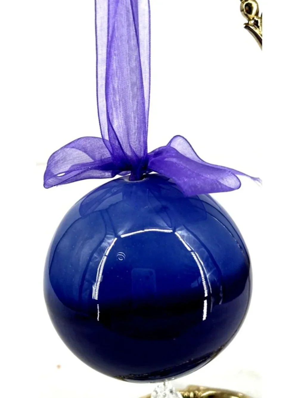 Studio Art Pottery Purple Christmas Ornament Hand Painted 3.25 Handcrafted Vtg